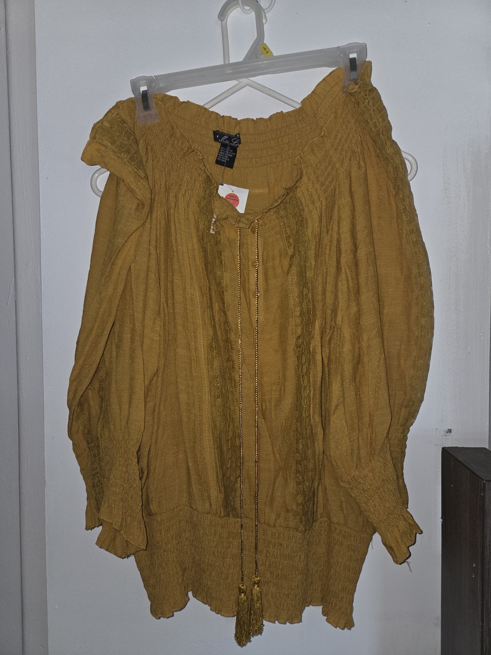 Miss Lili Mustard Boho Off-Shoulder Peasant Blouse